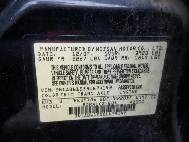 3N1AB61E58L674142 - 2008 NISSAN SENTRA 2.0 BLACK photo 10