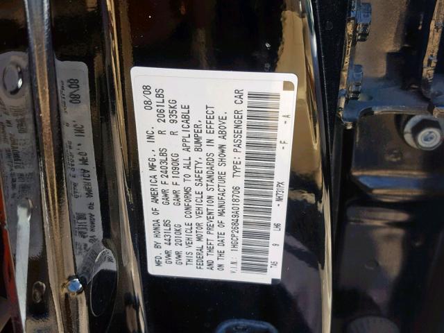 1HGCP26849A018706 - 2009 HONDA ACCORD EXL BLACK photo 10