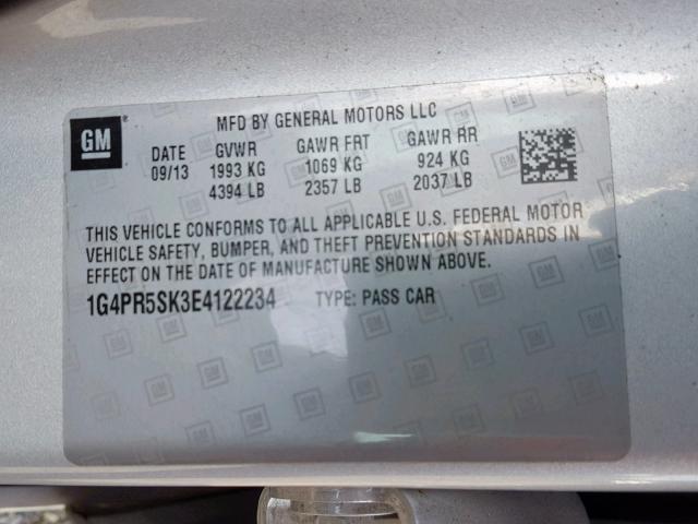 1G4PR5SK3E4122234 - 2014 BUICK VERANO CON SILVER photo 10