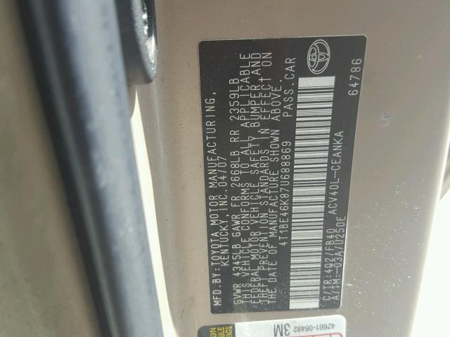 4T1BE46K87U688869 - 2007 TOYOTA CAMRY NEW TAN photo 10