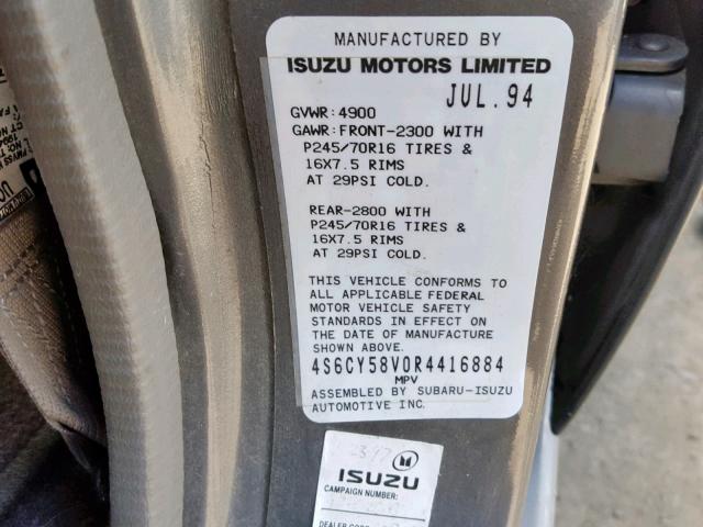 4S6CY58V0R4416884 - 1994 HONDA PASSPORT E 灰色 照片 10