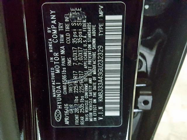 KM8J33A43GU232329 - 2016 HYUNDAI TUCSON LIM BLACK photo 10