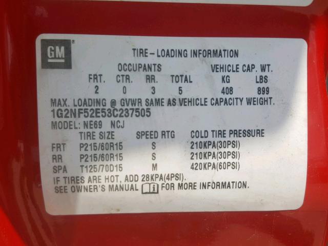 1G2NF52E53C237505 - 2003 PONTIAC GRAND AM S RED photo 10