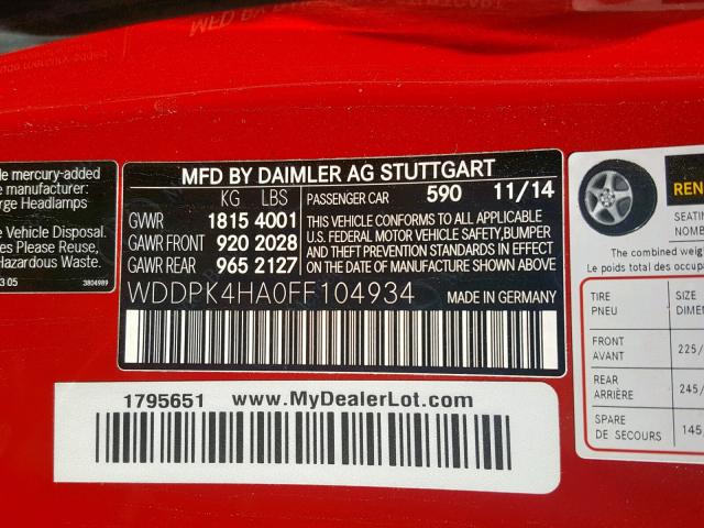 WDDPK4HA0FF104934 - 2015 MERCEDES-BENZ SLK 250 RED photo 10