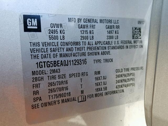1GTG5BEA0J1129316 - 2018 GMC CANYON SILVER photo 10