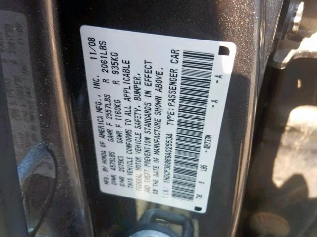 1HGCP36869A025534 - 2009 HONDA ACCORD EXL GRAY photo 10