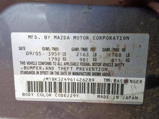 JM1BK324961426289 - 2006 MAZDA 3 S GRAY photo 10