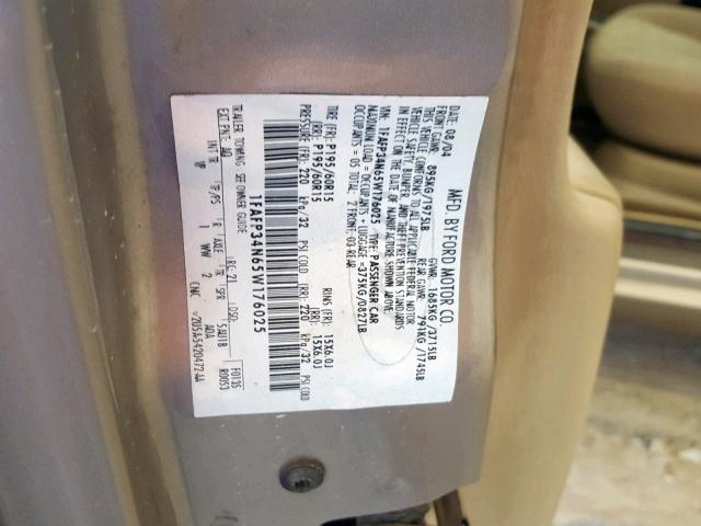 1FAFP34N65W176025 - 2005 FORD FOCUS ZX4 BEIGE photo 10