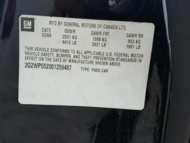 2G2WP552061259487 - 2006 PONTIAC GRAND PRIX შავი ფოტო 10