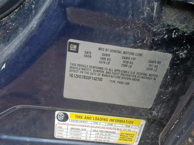 1G1ZH57B39F142785 - 2009 CHEVROLET MALIBU 1LT BLUE photo 10