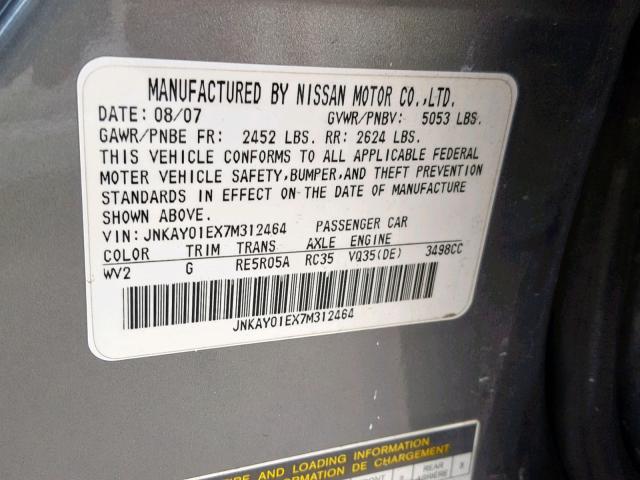 JNKAY01EX7M312464 - 2007 INFINITI M35 BASE GRAY photo 10