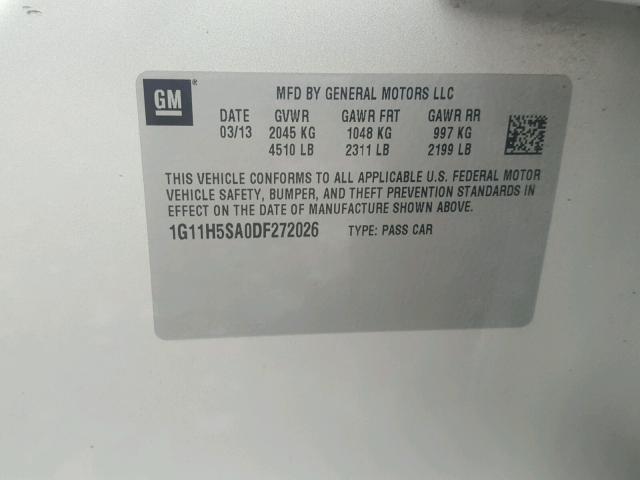 1G11H5SA0DF272026 - 2013 CHEVROLET MALIBU LTZ ვერცხლისფერი ფოტო 10