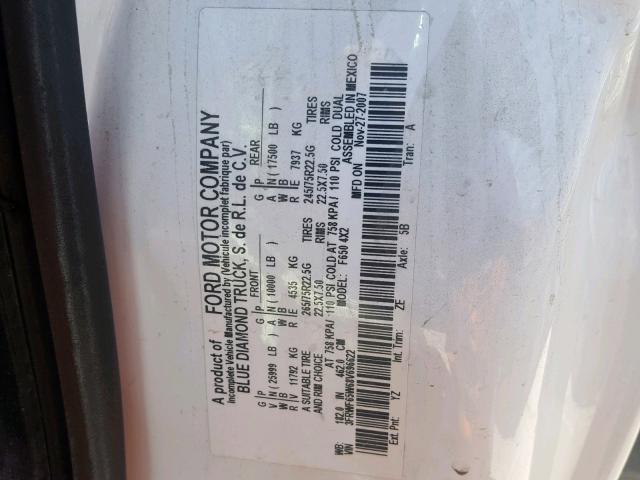 3FRWF65W68V696622 - 2008 FORD F650 SUPER WHITE photo 10