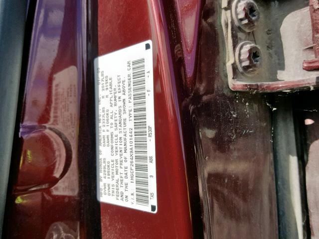 1HGCP264X9A101442 - 2009 HONDA ACCORD LXP MAROON photo 10