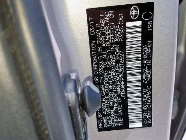 JTDKARFP7H3016527 - 2017 TOYOTA PRIUS PRIM 石墨色 照片 10