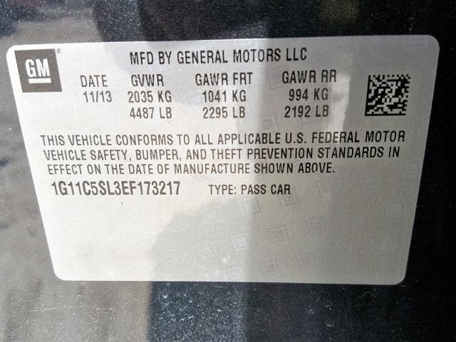 1G11C5SL3EF173217 - 2014 CHEVROLET MALIBU 1LT 石墨色 照片 10