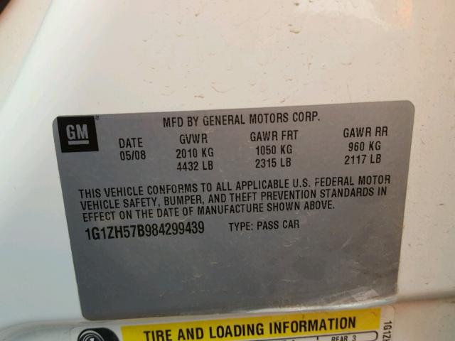 1G1ZH57B984299439 - 2008 CHEVROLET MALIBU 1LT 白色 照片 10