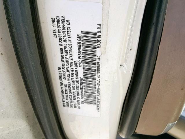 4S3BH806837629022 - 2003 SUBARU LEGACY OUT WHITE photo 10