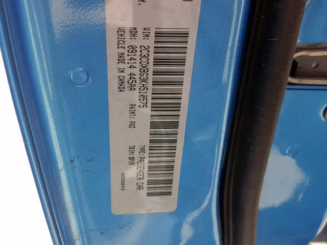 2C3CDXBG3KH510575 - 2019 DODGE CHARGER SX BLUE photo 10