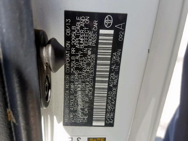 JTKJF5C71E3078228 - 2014 TOYOTA SCION TC თეთრი ფოტო 10