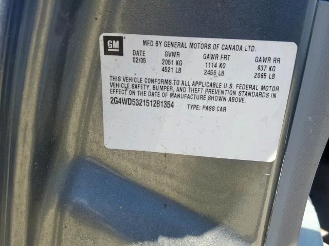 2G4WD532151281354 - 2005 BUICK LACROSSE C GRAY photo 10