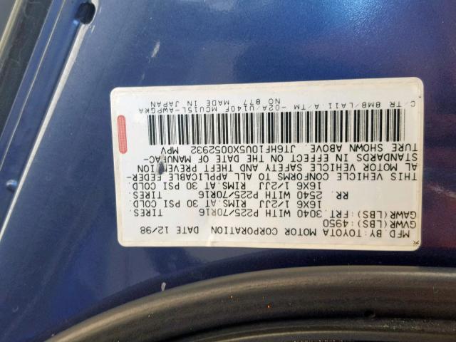 JT6HF10U5X0052932 - 1999 LEXUS RX 300 BLUE photo 10