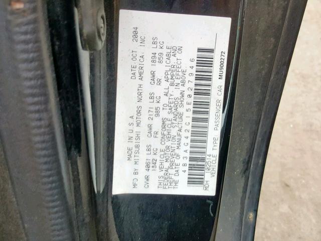 4B3AG42G15E027946 - 2005 DODGE STRATUS SX BLACK photo 10