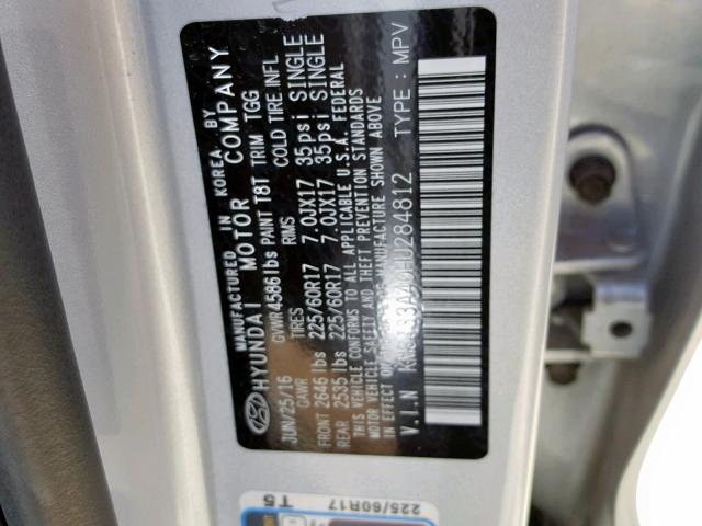 KM8J33A40HU284812 - 2017 HYUNDAI TUCSON LIM SILVER photo 10