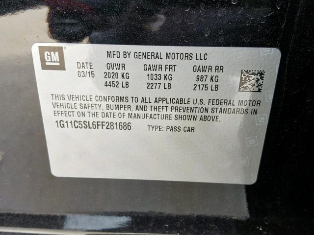 1G11C5SL6FF281686 - 2015 CHEVROLET MALIBU 1LT 黑色 照片 10