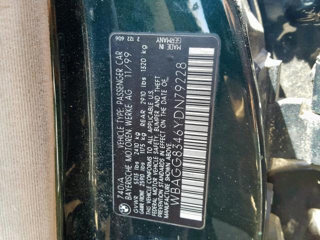 WBAGG8346YDN79228 - 2000 BMW 740 I AUTO GREEN photo 10