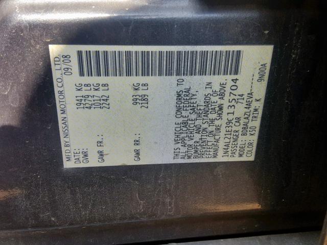 1N4AL21E39C135704 - 2009 NISSAN ALTIMA 2.5 GRAY photo 10