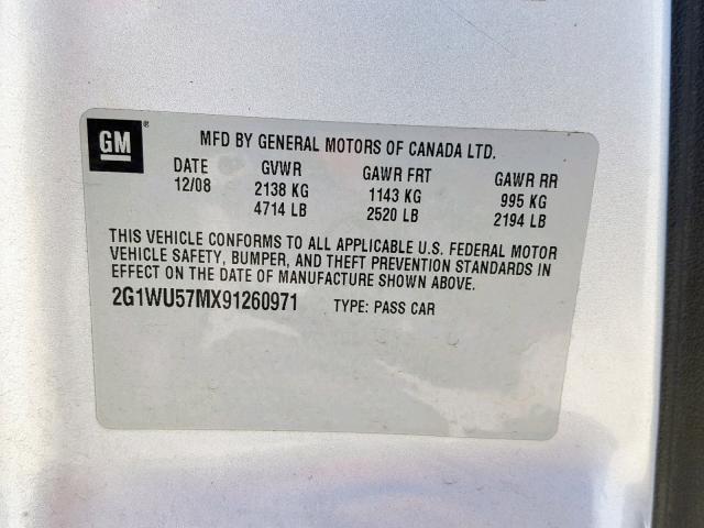 2G1WU57MX91260971 - 2009 CHEVROLET IMPALA LTZ SILVER photo 10