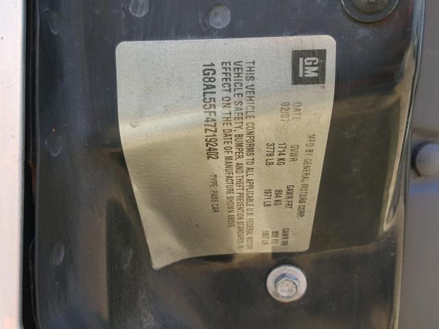 1G8AL55F47Z192402 - 2007 SATURN ION LEVEL SILVER photo 10