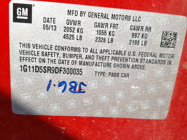 1G11D5SR9DF300035 - 2013 CHEVROLET MALIBU 1LT RED photo 10