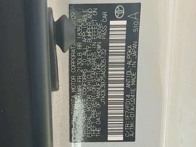 JTKDE3B75A0305132 - 2010 TOYOTA SCION TC Gümüş foto 10