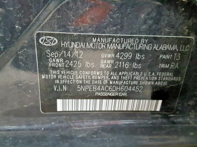 5NPEB4AC6DH604452 - 2013 HYUNDAI SONATA GLS BLUE photo 10