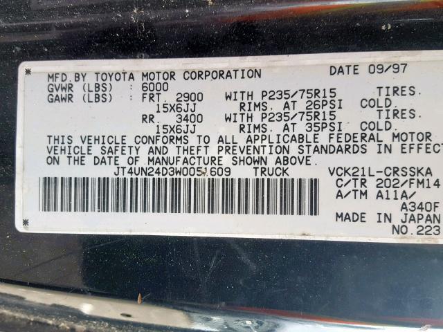 JT4UN24D3W0051609 - 1998 TOYOTA T100 XTRAC BLACK photo 10