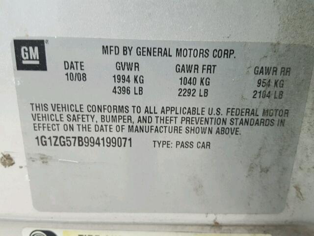 1G1ZG57B994199071 - 2009 CHEVROLET MALIBU LS ვერცხლისფერი ფოტო 10