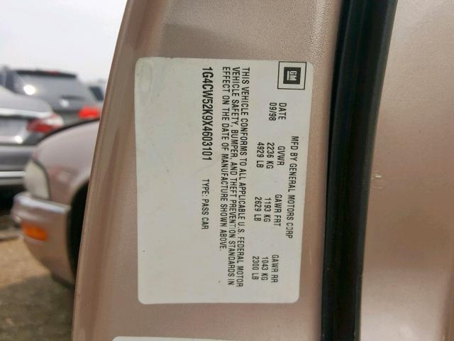 1G4CW52K9X4603101 - 1999 BUICK PARK AVENU BEIGE photo 10