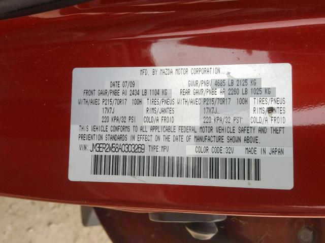 JM3ER2W58A0303269 - 2010 MAZDA CX-7 RED photo 10