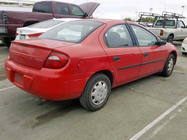 1B3ES26C05D103014 - 2005 DODGE NEON BASE RED photo 4