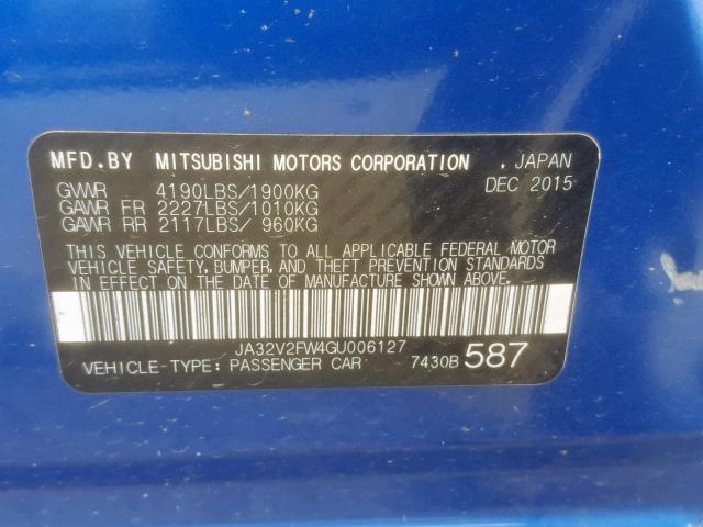 JA32V2FW4GU006127 - 2016 MITSUBISHI LANCER ES BLUE photo 10