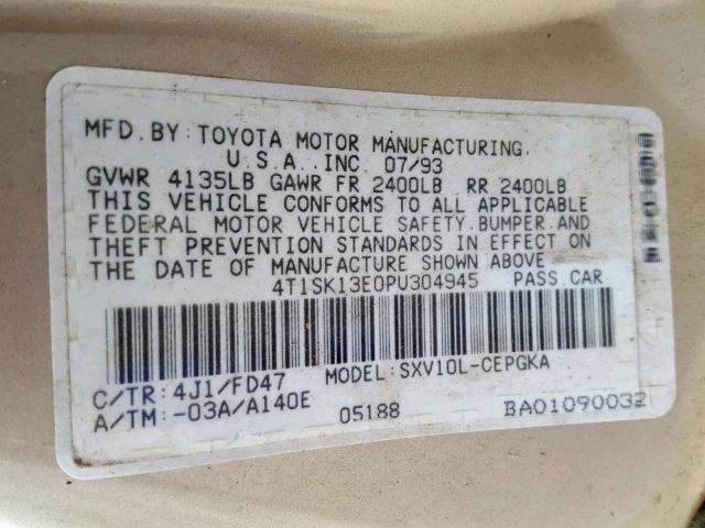 4T1SK13E0PU304945 - 1993 TOYOTA CAMRY XLE GOLD photo 10