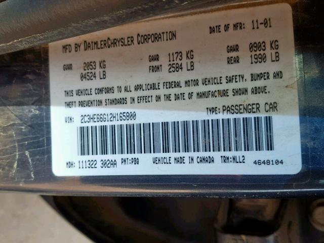 2C3HE66G12H165800 - 2002 CHRYSLER 300M BLUE photo 10