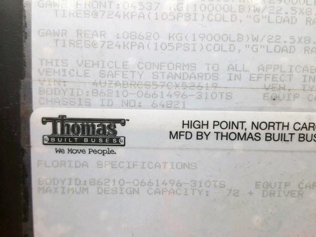 4UZABRCS57CX52619 - 2007 FREIGHTLINER CHASSIS B2 黄色 照片 10