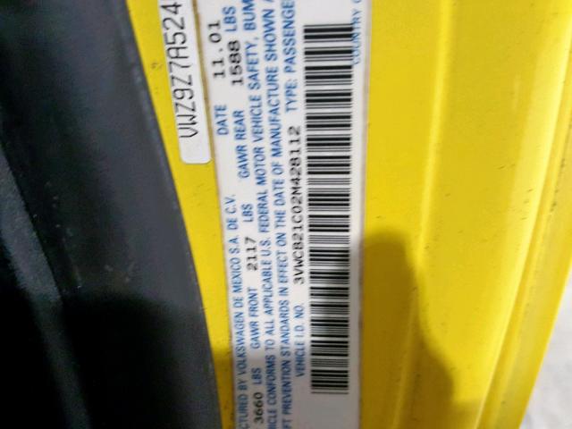 3VWCB21C02M428112 - 2002 VOLKSWAGEN NEW BEETLE ყვითელი ფოტო 10