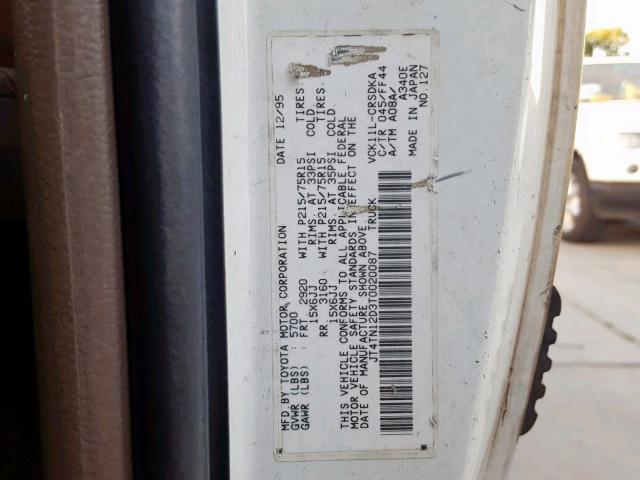 JT4TN12D3T0020087 - 1996 TOYOTA T100 XTRAC WHITE photo 10