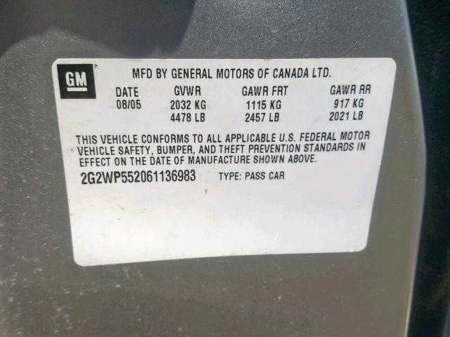 2G2WP552061136983 - 2006 PONTIAC GRAND PRIX SILVER photo 10