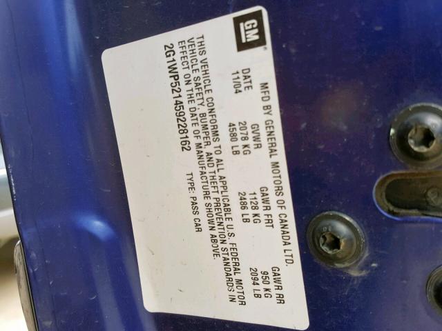 2G1WP521459228162 - 2005 CHEVROLET IMPALA SS BLUE photo 10