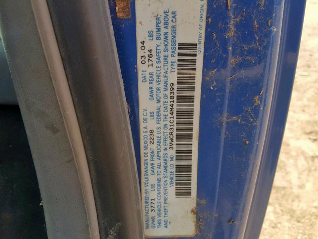 3VWCR31C14M418399 - 2004 VOLKSWAGEN NEW BEETLE ლურჯი ფოტო 10